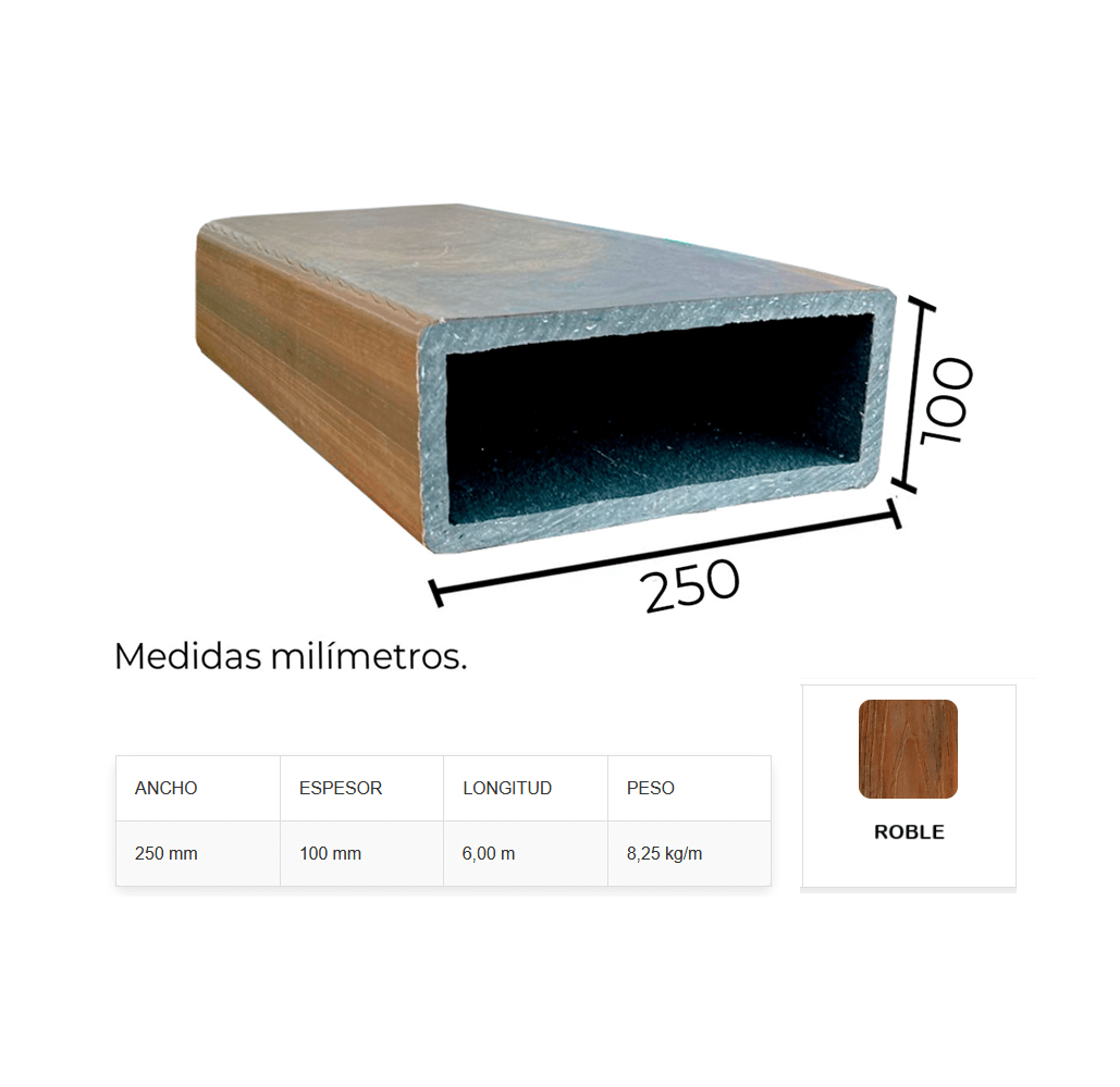 Columna de madera plástica 250 x 100 mm con travesaño